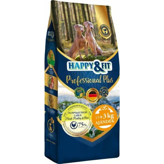 Happy&Fit Professional Plus Puppy&Junior Fresh Poultry&Rice Large 18kg (15kg+3kg ajándék) – száraz kutyatáp