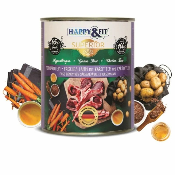 Happy&Fit Superior Dog Konzerv Friss Bárányhús S.répával, burgonyával 800g – konzerves kutyaeledel