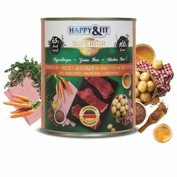 Happy&Fit Superior Dog Konzerv Friss Vaddisznóhús S.répával, burgonyával 800g – konzerves kutyaeledel