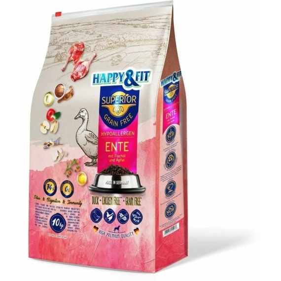 Happy&Fit Superior GF Hypo Kacsával, halolajjal és almával 2,5kg – száraz kutyatáp