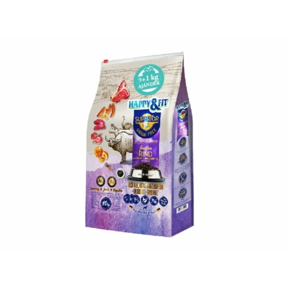 Happy&Fit Superior Hipoallergén Friss marha, strucc, vízibivaly, sütőtökkel 9+1kg – száraz kutyatáp