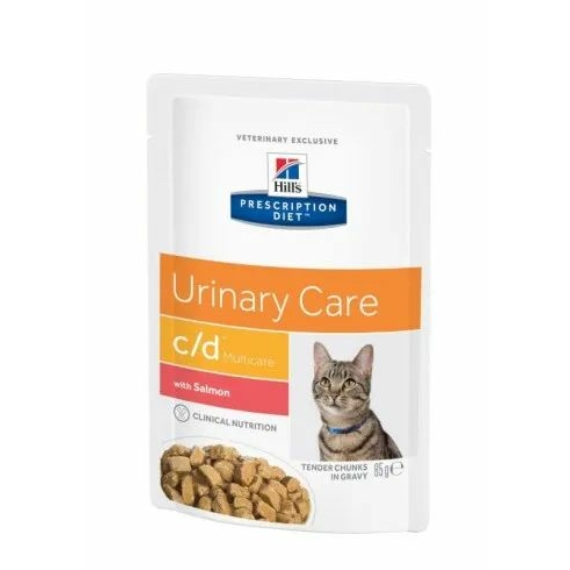 Hills Prescription Diet  Feline C/D Pouch Salmon 12x85g - struvit és kalcium-oxalát húgykövesség – konzerves macskaeledel