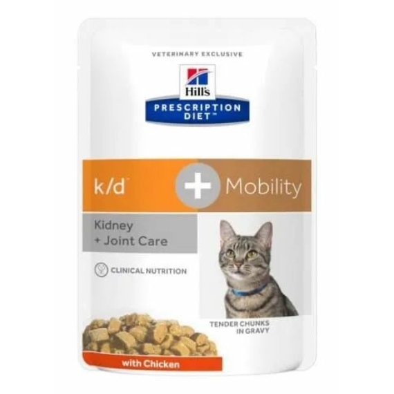 Hills Prescription Diet  Feline K/D + Mobility 12x85g - krónikus vesebetegség és izületi támogatá – konzerves macskaeledel