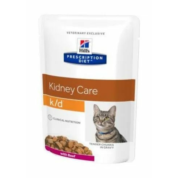 Hills Prescription Diet  Feline K/D Pouch Beef 12x85g - krónikus vese- és szívelégtelenség; urát – konzerves macskaeledel