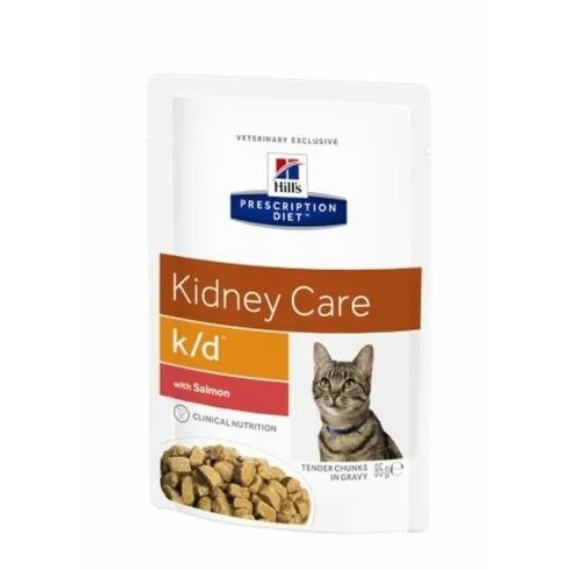 Hills Prescription Diet  Feline K/D Pouch Salmon 12x85g - krónikus vese- és szívelégtelenség; urá – konzerves macskaeledel