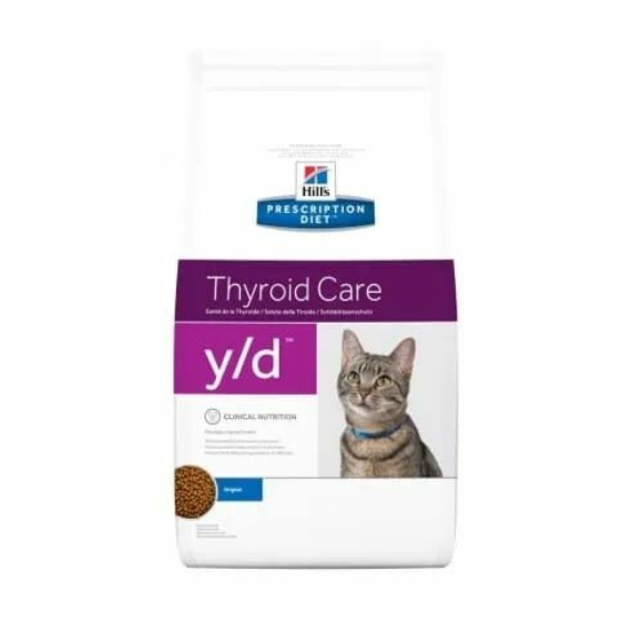 Hills Prescription Diet  Feline Y/D 1.5 kg - pajzsmirigy-problémák, hyperthyreosisos macskák keze – száraz macskatáp