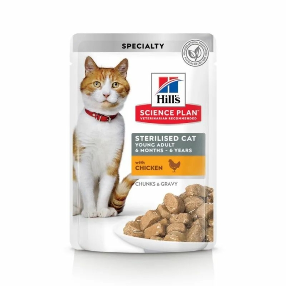 Hills Science Plan Feline Young Adult SterilizedCat Chicken Alutasak 12x85g – konzerves macskaeledel