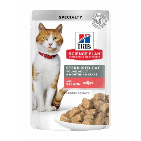Hills Science Plan Feline Young Adult SterilizedCat  CiG Salmon Alutasak 12x85g – konzerves macskaeledel