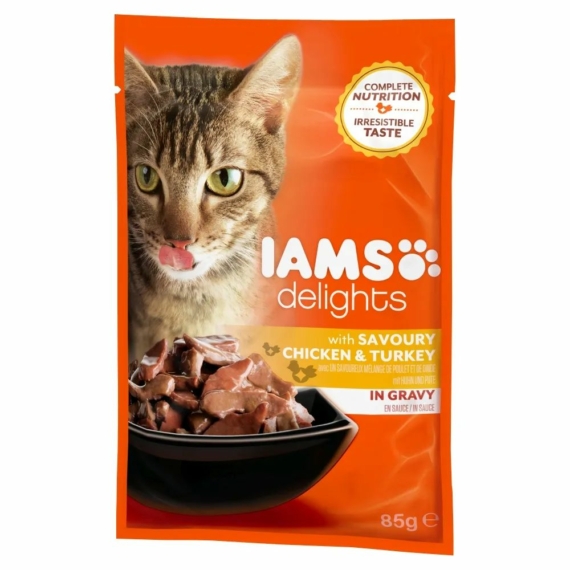 Iams Cat Delights Csirkehús És Pulykahús Szószban nedves macskatáp 85g – konzerves macskaeledel