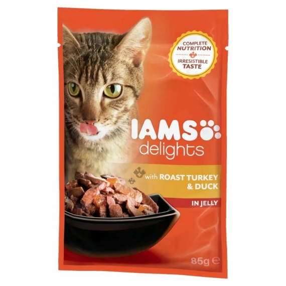 Iams Cat Delights Sült Pulykahús És Kacsahús Aszpikban nedves macskatáp 85g – konzerves macskaeledel