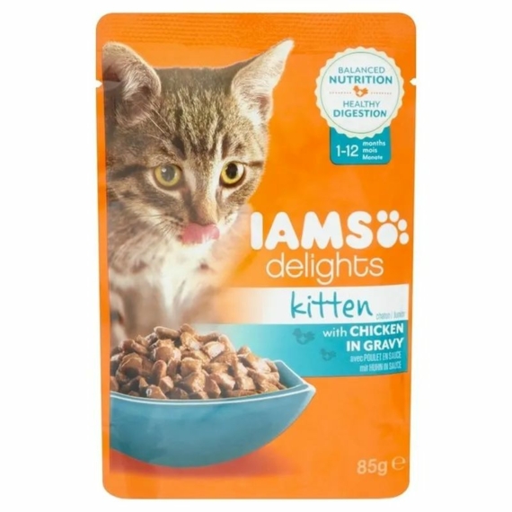 Iams Delights Kitten Csirke Falatkák Ízletes Szószban nedves macskatáp 85g – konzerves macskaeledel