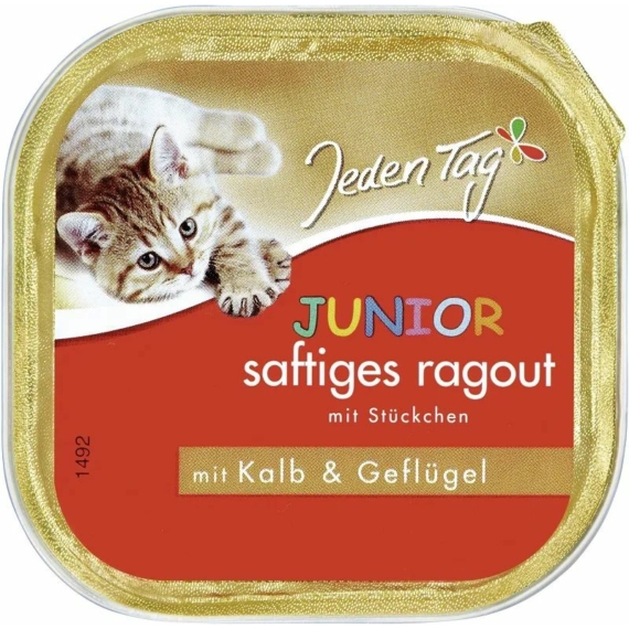 Jeden Tag Cat Junior Alutálka Borjú&Szárnyas ragu 100g – konzerves macskaeledel