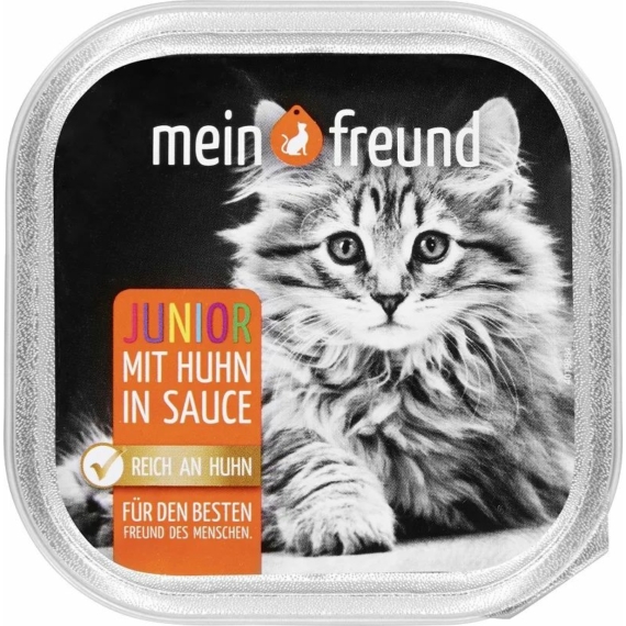 Mein Freund Cat Junior Alutálka Csirke szószban 100g – konzerves macskaeledel