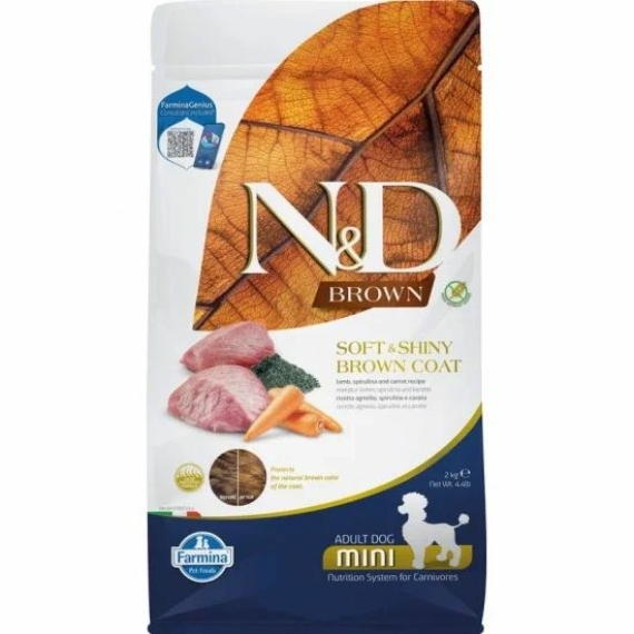 N&D Brown Dog bárány, spirulina & sárgarépa adult mini 2kg – száraz kutyatáp