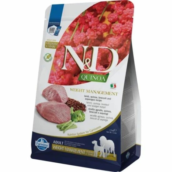 N&D Dog Quinoa Weight Management Adult Medium/Large bárány 2,5kg – száraz kutyatáp