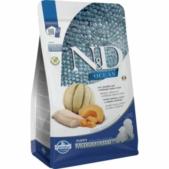 N&D Ocean Dog tőkehal,sütőtök & sárgadinnye Puppy medium/maxi 2,5kg – száraz kutyatáp