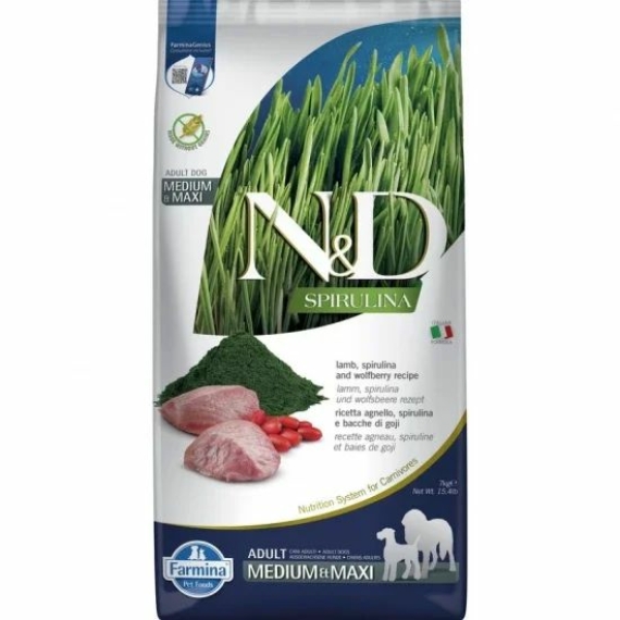 N&D Spirulina Dog bárány adult medium/maxi 7kg – száraz kutyatáp