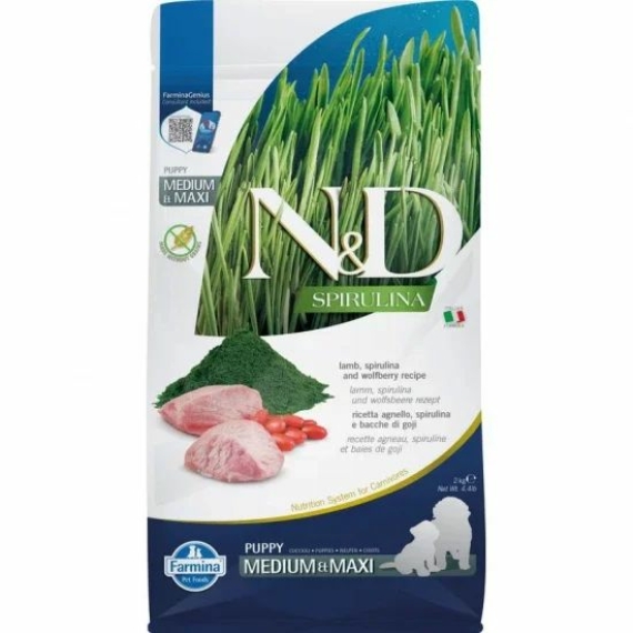 N&D Spirulina Dog bárány puppy medium/maxi 2kg – száraz kutyatáp