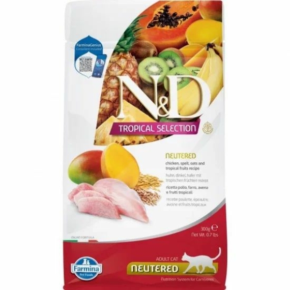 N&D Tropical Selection Cat Chicken Neutered Adult 300g – száraz macskatáp