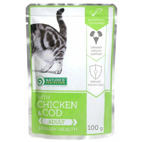 Natures Protection Alutasakos Adult Cat Urinary Health Chicken&cod 100g – konzerves macskaeledel