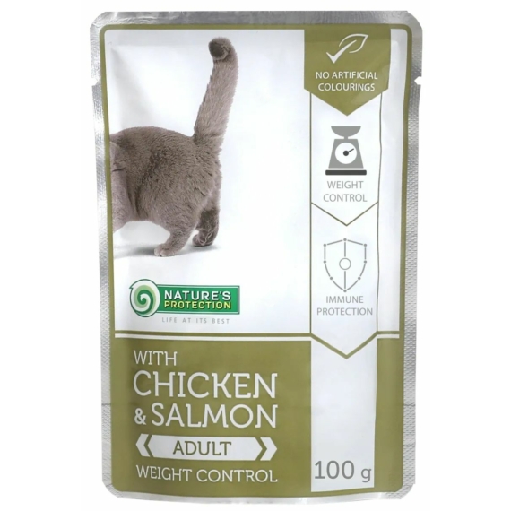 Natures Protection Alutasakos Adult Cat Weight Control Chicken&salmon 100g – konzerves macskaeledel