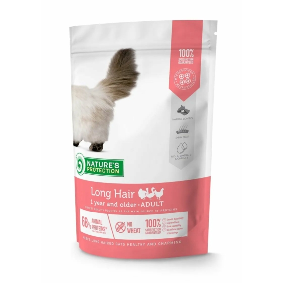 Natures Protection Cat Adult Long Hair Poultry 400g – száraz macskatáp
