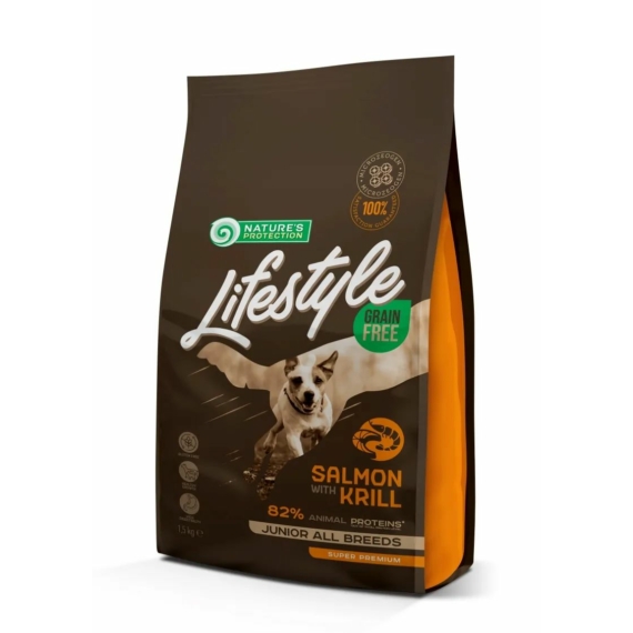 Natures Protection Lifestyle Dog Grain Free Junior Salmon with krill 1,5kg – száraz kutyatáp