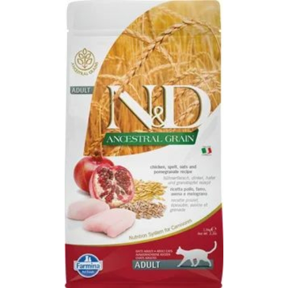 N&amp;D Cat Ancestral Grain csirke, tönköly, zab&amp;gránátalma adult 1,5kg – száraz macskatáp