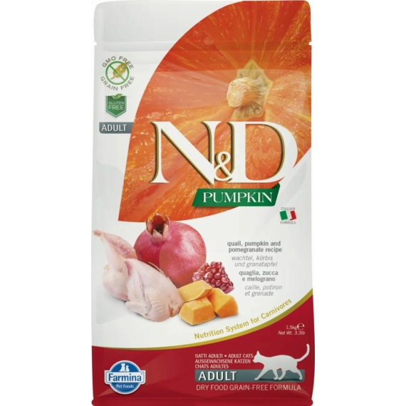 N&amp;D Cat Grain Free Pumpkin fürj 1,5kg – száraz macskatáp