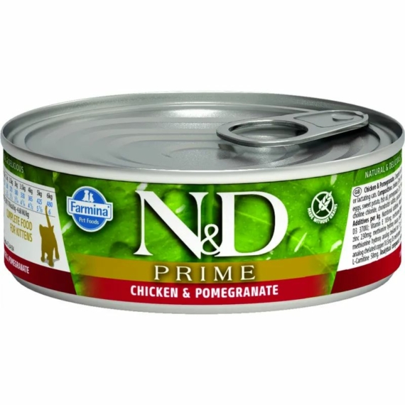 N&D Cat konzerv Kitten Konzerv Csirke&Gránátalma 80g – konzerves macskaeledel