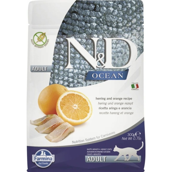 N&amp;D Cat Ocean hering&amp;narancs adult 300g – száraz macskatáp