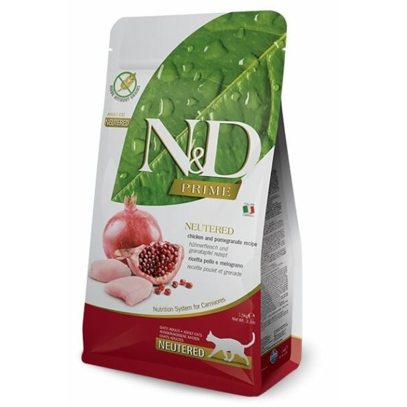 N&amp;D Cat Prime csirke&amp;gránátalma adult ivartalanított 300g – száraz macskatáp