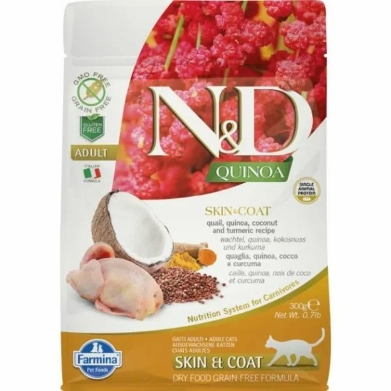 N&D Cat Quinoa Skin&coat fürj 300g – száraz macskatáp