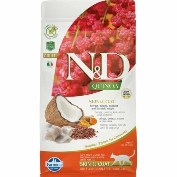 N&D Cat Quinoa Skin&coat hering 1,5kg – száraz macskatáp