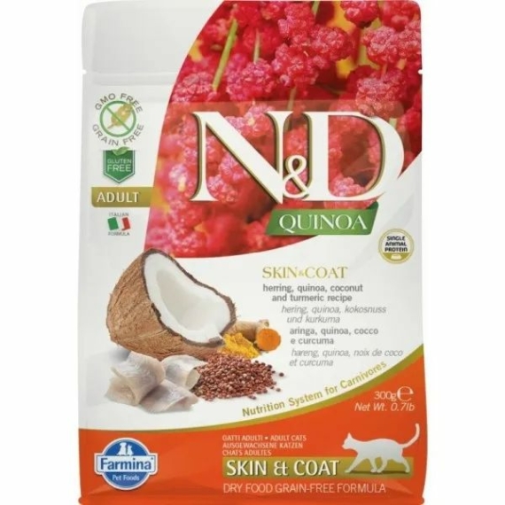 N&D Cat Quinoa Skin&coat hering 300g – száraz macskatáp