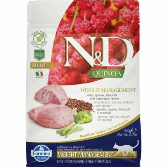 N&D Cat Quinoa Weight Management bárány 300g – száraz macskatáp