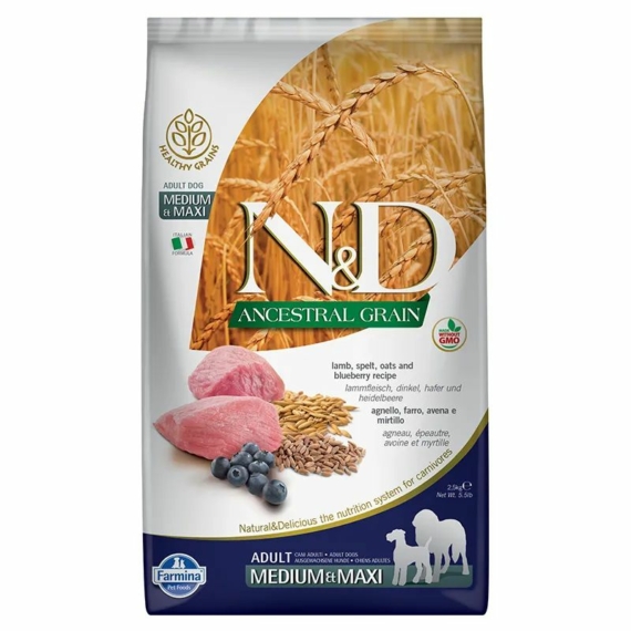 N&D Dog Ancestral Grain bárány, tönköly, zab&áfonya adult medium&maxi 2,5kg – száraz kutyatáp