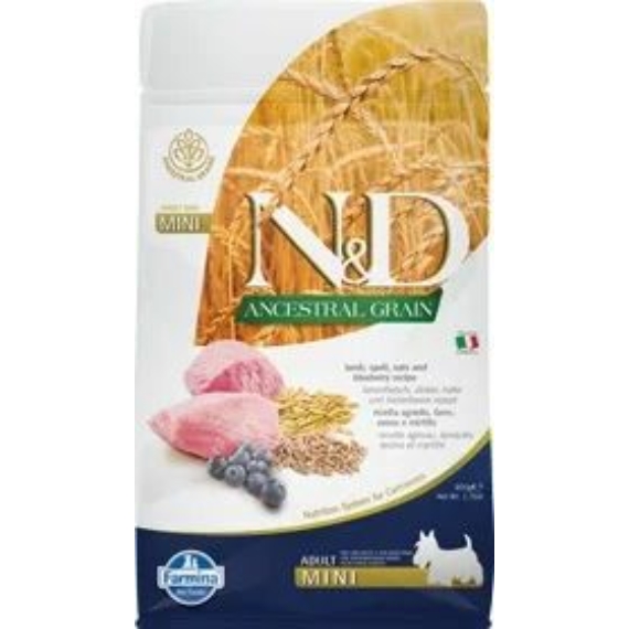 N&D Dog Ancestral Grain bárány, tönköly, zab&áfonya adult mini 800g – száraz kutyatáp