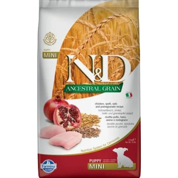 N&D Dog Ancestral Grain csirke,tönköly,zab&gránátalma puppy mini 2,5kg – száraz kutyatáp