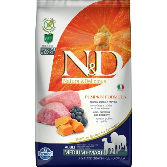 N&D Dog Grain Free bárány&áfonya sütőtökkel adult medium/maxi 2,5kg – száraz kutyatáp
