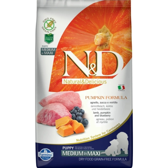 N&D Dog Grain Free bárány&áfonya sütőtökkel puppy medium/maxi 2,5kg – száraz kutyatáp