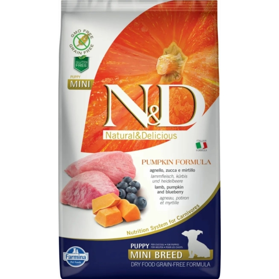 N&D Dog Grain Free bárány&áfonya sütőtökkel puppy mini 2,5kg – száraz kutyatáp