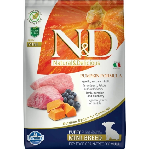 N&D Dog Grain Free bárány&áfonya sütőtökkel puppy mini 7kg – száraz kutyatáp