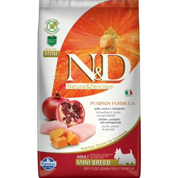N&D Dog Grain Free csirke&gránátalma sütőtökkel adult mini 2,5kg – száraz kutyatáp