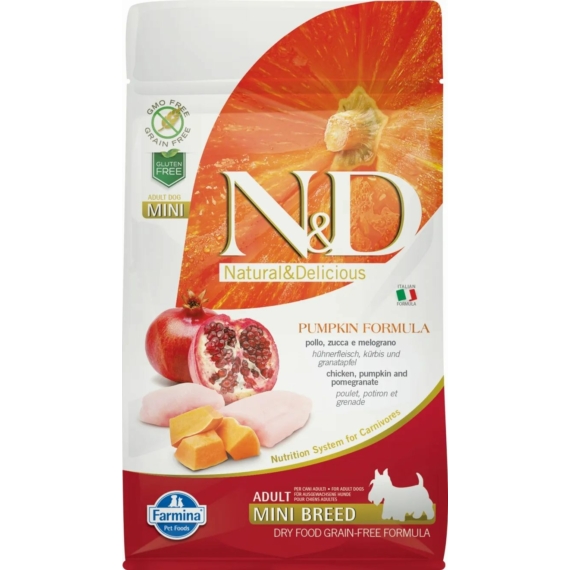 N&D Dog Grain Free csirke&gránátalma sütőtökkel adult mini 800gr – száraz kutyatáp
