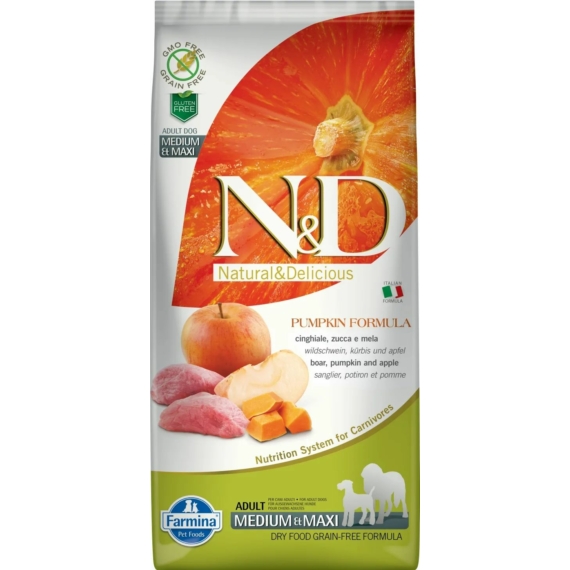 N&D Dog Grain Free vaddisznó&alma sütőtökkel adult medium/maxi 12kg – száraz kutyatáp