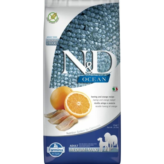 N&D Dog Ocean Hering&narancs Adult Medium&maxi 12kg – száraz kutyatáp
