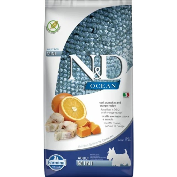 N&D Dog Ocean tőkehal&narancs és sütőtök adult mini 7kg – száraz kutyatáp