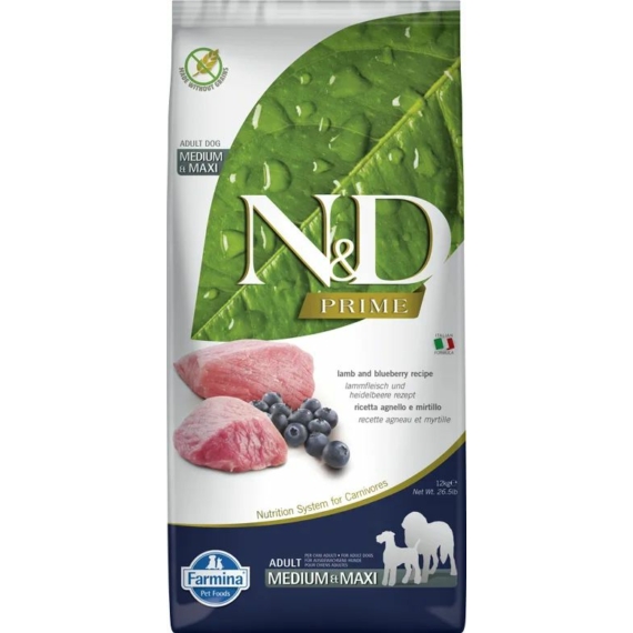 N&D Dog Prime bárány&áfonya adult medium&maxi 12kg – száraz kutyatáp