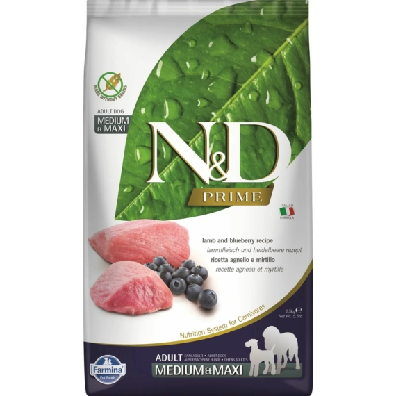 N&D Dog Prime bárány&áfonya adult medium&maxi 2,5kg – száraz kutyatáp